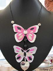 Collana monile composizione fiori&farfalle vera pelle